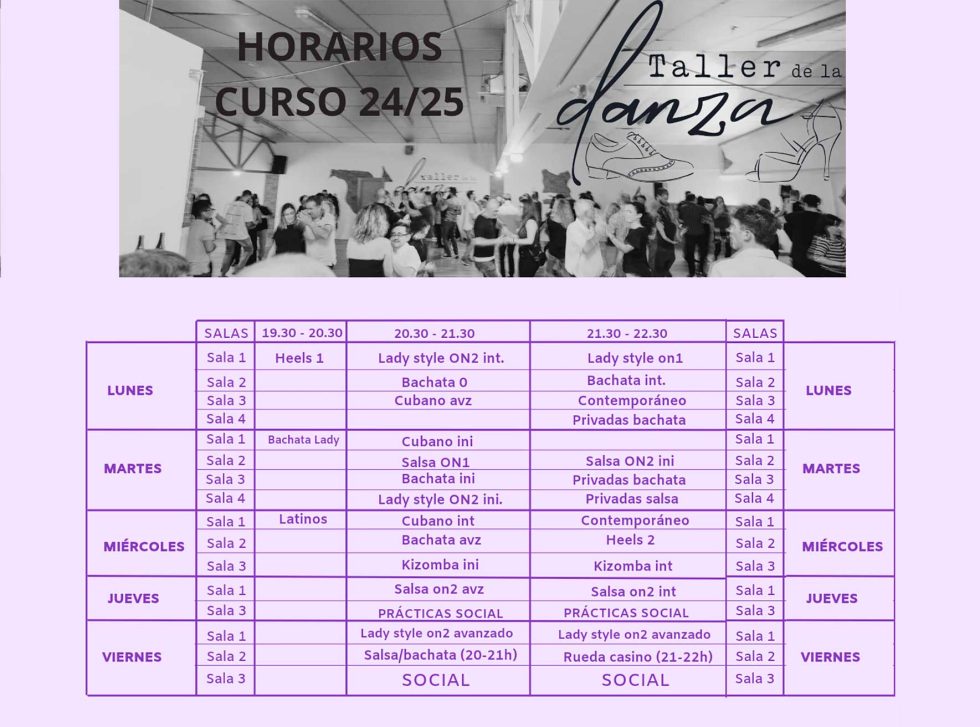 Horario de clases de baile - El Taller de la danza